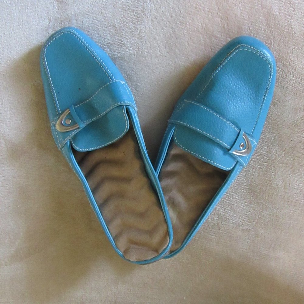 Turquoise Vegan Leather Comfort Flat Slides Size 7